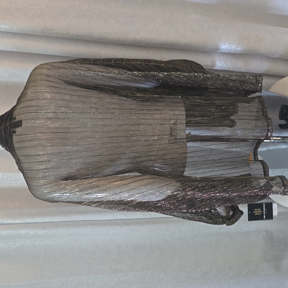 I.N. Studio Gold Blsck Metallic Evening Sheer Cardigan cover up jacket NEW - Picture 4 of 6